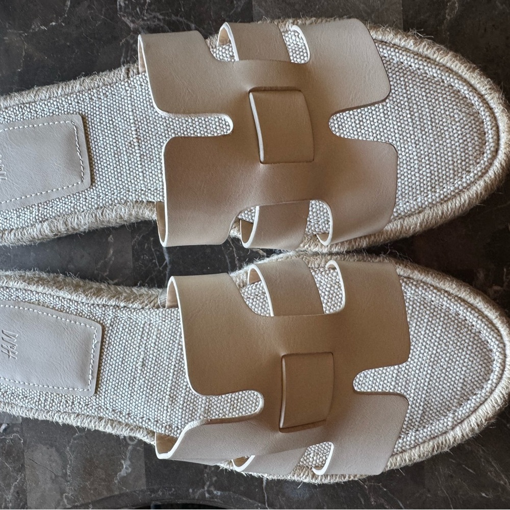 H&M Beige Braided Espadrille Slide Mules